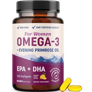 Omega 3 with Evening Primrose Oil Softgel for Women, Hormone Balance, Skin & Overall Wellness Support, Lemon Flavor, MAV Nutrition, 120ct - 1 of 4