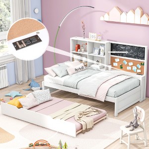 Full Size Daybed with Storage Shelves, USB Ports and Twin Size Trundle - 1 of 4