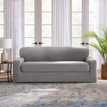 Sure Fit 2pc 96" Wide Cedar Stretch Textured Sofa Slipcover Gray