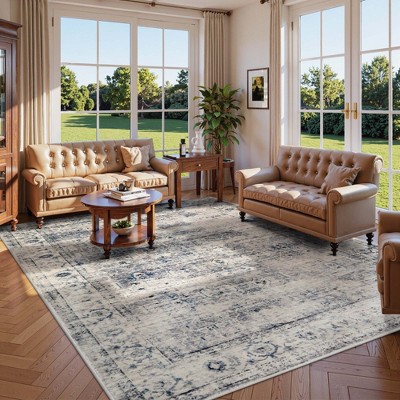 Lahome Machine Washable Traditional Design Floor Mat-Non Slip Ultra Thin Soft Rug for Living Room, Bedroom, or Office