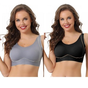 Allegra K Women's Non-wire Lightly Push Up Workout Comfort Sleeveless Sports Bras 2 Packs - 1 of 4