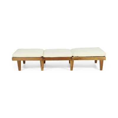 Set of 2 Teak Brown Acacia Wood Chaise Lounges with Cushions
