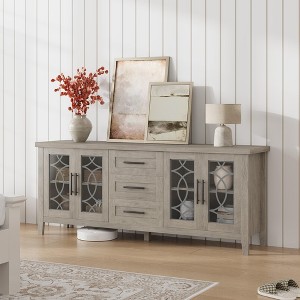 Farmhouse TV Stand with Glass Door for 70 Inch Tv, Mid Century Modern Entertainment Center - 1 of 4