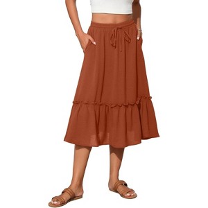 2025 Trendy High Waist Tiered Flowy Skirt for Women - Below Knee with Pockets A-11 Orange - 1 of 4