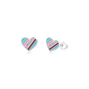 Chanteur Hypoallergenic Kids Jewelry Accessories Heart Stripes CZ White Gold Palladium Plating Stud Earrings Surgical Titanium Posts - 1 of 1