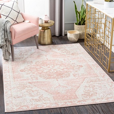 Bakkerom 5'2" x 7' Cream and Blush Synthetic Fur Area Rug