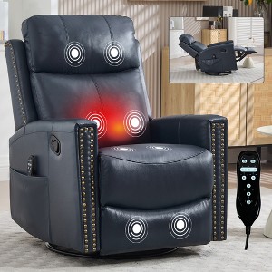 Genuine Leather Manual Recliner Chair with 360° Swivel, Rocking, and Heat Massage for Living Room - 1 of 4