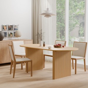 PexFix 67" x 33.5" Solid Wood Oval Dining Table Modern Kitchen Table Farmhouse Style with Solid Wave Legs for Living Room Kitchen Home Office Natural - 1 of 4