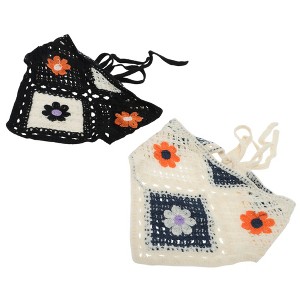 Unique Bargains Knitted Triangle Bandana Beige Black 2 Pcs - 1 of 4