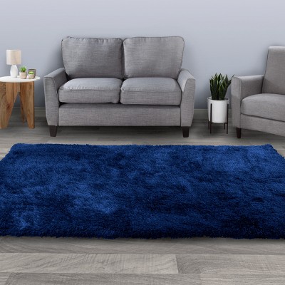 Shag Area Rug- 5x7 Plush Navy Blue Throw Carpet- Cozy Modern Design ...