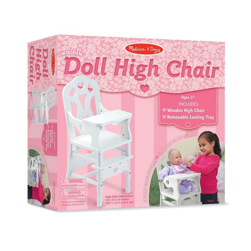 Melissa &#38; Doug White Wooden Doll High Chair With Tray, 4 of 13