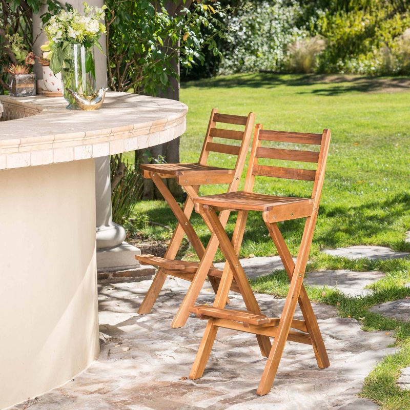 Tundra Set of 2 Acacia Wood Folding Patio Bar Chair - Natural - Christopher Knight Home, 3 of 6