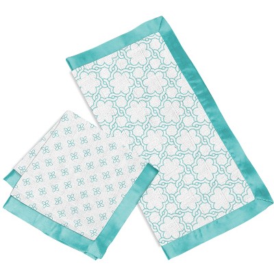 Bacati - Petals/Floral Muslin 2 pack Security Blankets  Aqua