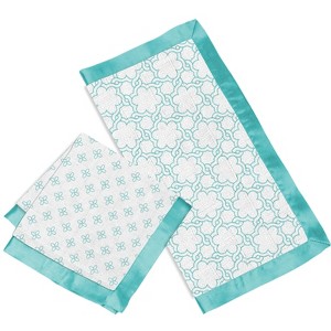 Bacati - Petals/Floral Muslin 2 pack Security Blankets  Aqua - 1 of 4