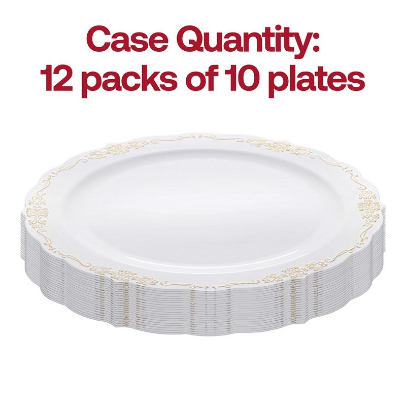 Smarty Had A Party 10" White with Gold Vintage Rim Round Disposable Plastic Dinner Plates (120 Plates), 3 of 7