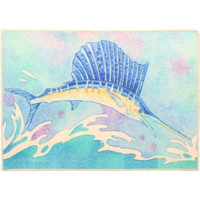 Olivia’s Home Splashing Sailfish Doormat – Coastal Indoor/Outdoor Coir Entry Mat , 22" x 32", Nautical Decor Accent