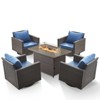 Buenhomino 5 Pieces Patio Wicker Furniture Set - 4 Outdoor Swivel Rocker Glider Chairs with Fire Pit Table, Warm Patio Conversation Set - 2 of 4