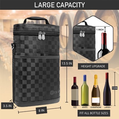 Checkered Black Insulated 2 Bottle Wine Carrier Tote