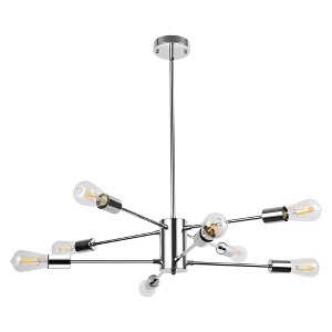 YANSUN Industrial 8-Light Chrome Sputnik Chandelier Straight Rod Branch Design for Living Room Dining Room No Bulbs Included - 1 of 1