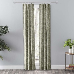 Ellis Curtain Lexington Leaf Pattern on Colored Ground Curtain Pair with Ties Sage - 1 of 4