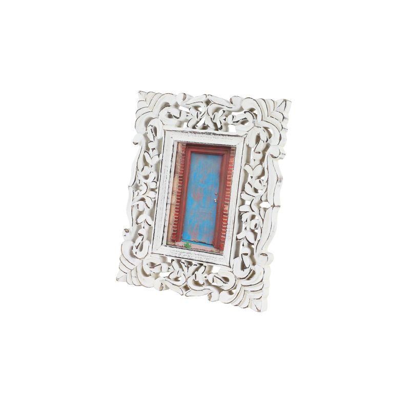 Mango Wood Scroll Handmade Intricate Traditional Carved 1 Slot Photo Frame White - Olivia & May, 5 of 7