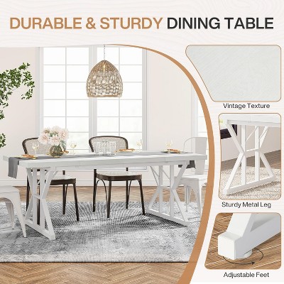 White Farmhouse 71-Inch Rectangular Wood Dining Table for Six