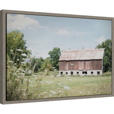 Sun Drenched Barn Framed Canvas Print in Rustic Wood