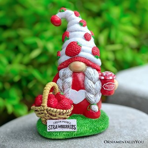 Charming Homestead Strawberry Gnome Garden Statue, 9.5" Farmhouse Style Unique Fruit Home Decor| OrnamentallyYou - 1 of 4