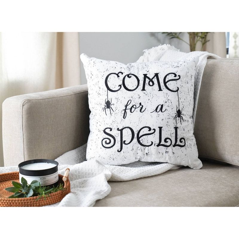 18&#34;x18&#34; &#39;Come For A Spell&#39; Halloween Square Throw Pillow White/Black - Lush D&#233;cor, 5 of 6