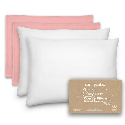 Toddler Pillow with Cotton Pillowcase, 13"x18", Kids Pillow for Sleeping by Comfy Cubs - 2 Pack