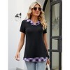 YESFASHION Women's Short Sleeve Contrast Collared Shirts Patchwork Work Blouse Tunics Tops - 4 of 4