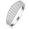 Guili Sterling Silver Rhodium Plated Clear Round Cubic Zirconia Flower Bangle Bracelet, Dazzling and Chic Design for a Feminine Look - 2 of 3