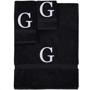 BC BARE COTTON Monogrammed Towel Set, Personalized Gift, Set of 3 - Black - White Block - 1 of 1