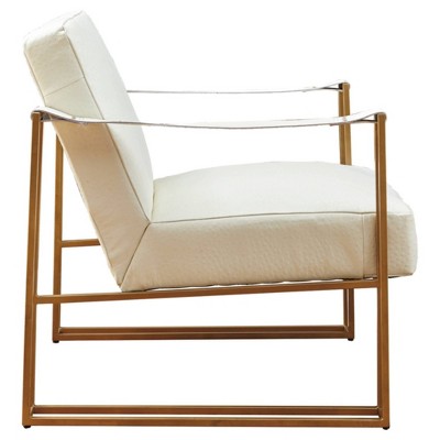 Transitional Cream Leather Accent Chair with Gold Metal Base