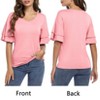 Womens V Neck Tunic Blouse Tiered Short Sleeves Loose Fit Summer Top Shirts - 3 of 3