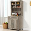 Mshliw Freestanding Kitchen Pantry Cabinet with Glass Doors, Drawer, Adjustable Shelves, and Hutch Storage for Dining Room, Kitchen, or Living Room - 3 of 4