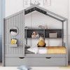 Whisen Wooden Twin Size House Bed & Modern Playhouse Design for Kids With Trundle, Storage Shelf - 2 of 4