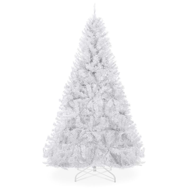 Best Choice Products Premium White Hinged Artificial Christmas Pine Tree w/ Branch Tips, Metal Base, 1 of 8