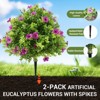 Set of 2 Artificial Boxwood Ball Topiary Trees with Flowers, Fake Outdoor Shrubs with Ground Spikes for Porch Garden Patio - 4 of 4