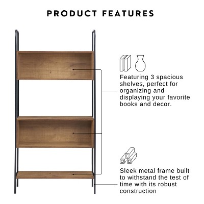 Distressed Oak and Black Metal 67" Bookcase with Cubes