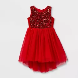 Girls' Velour Buffalo Check Long Sleeve Dress - Cat & Jack™ Red 