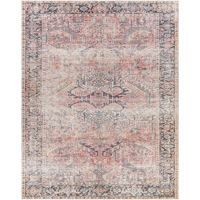 Livabliss 7'6"x9'6" Kemer Traditional Machine Washable Rug Coral Pink: Flatweave, Medallion, Indoor, Polyester
