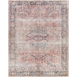 Livabliss 7'6"x9'6" Kemer Traditional Machine Washable Rug Coral Pink: Flatweave, Medallion, Indoor, Polyester - 1 of 4