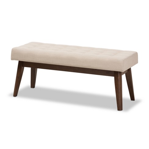 Elia Mid Century Modern Walnut Wood Fabric Button Tufted Bench