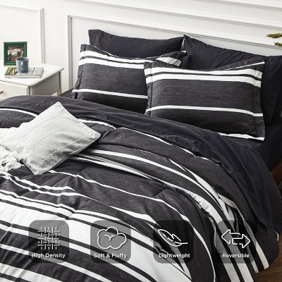 Bedsure 7 Pcs Black Striped Reversible Queen Bedding Set Cationic Dyeing Bed in a Bag with Comforter Sheets Shams — фото 4