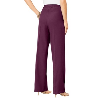 Roaman's Women's Plus Size Tall Wide-Leg Bend Over Pant - 12 T, Purple