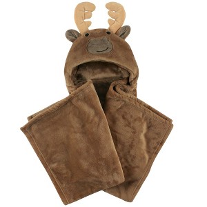 Hudson Baby Infant Boy Hooded Animal Face Plush Blanket, Moose, One Size - 1 of 2