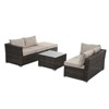 GlasFlength 3PCS Patio Seating Sets, Cushioned Sectional Sofa Table Set, Outdoor Wicker Sofa Glass Coffee Table, Beige, 51.1"*27.5"*25.62" - 2 of 4