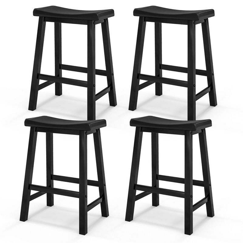 Tangkula Set of 4 Saddle Bar Stools Counter Height Dining Chairs w/ Wooden Legs, 1 of 10