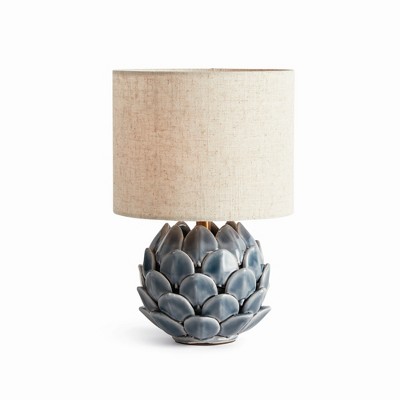 Plum & Post Declan Mini Lamp - Blue Ceramic & Linen Shade - Artichoke